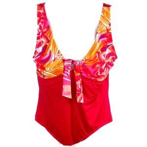 Bleu Ice Women’s Red Orange Floral Leaves Print One Piece Swimsuit Size 24